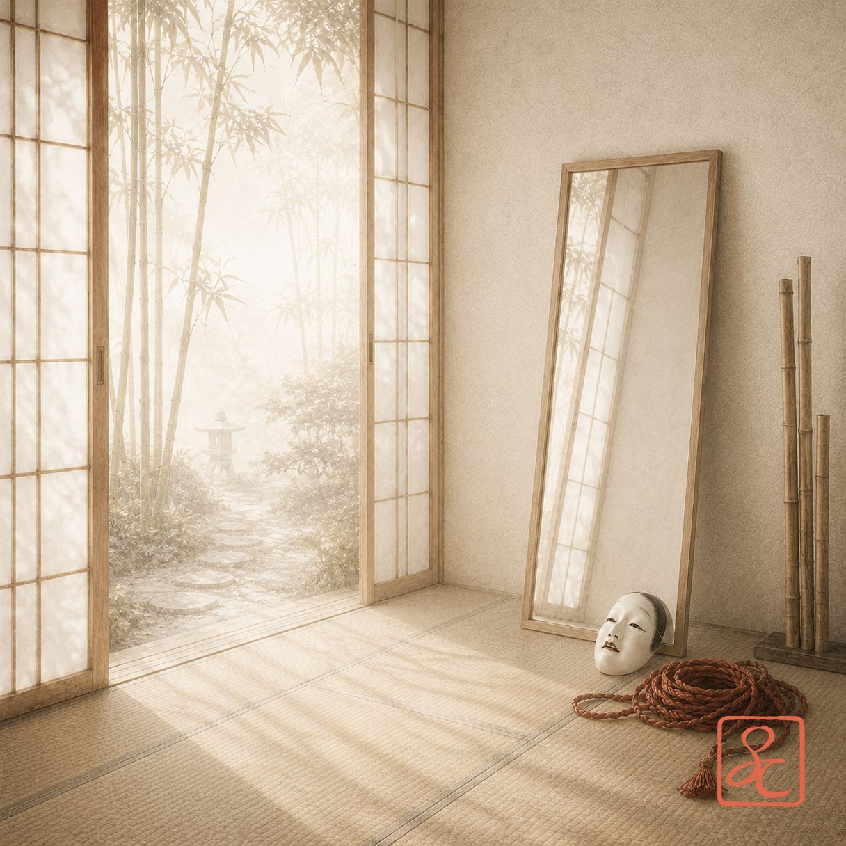 La chambre japonaise avec le miroir.